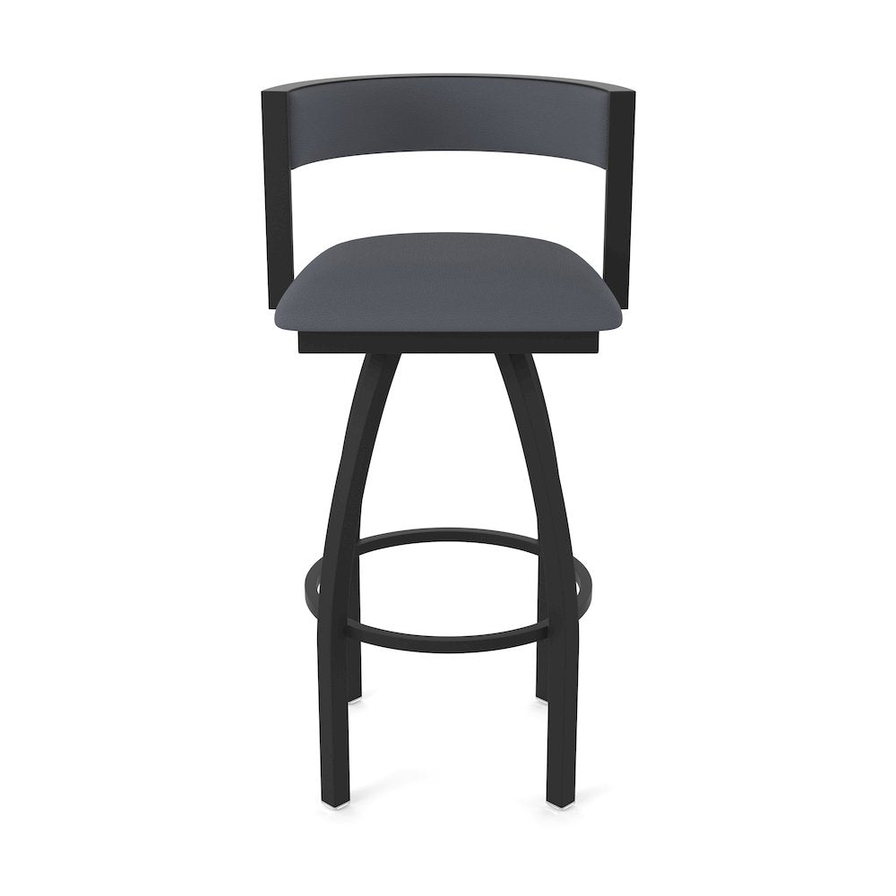 Swivel Bar Stool with Black Wrinkle Finish and Canter Storm Seat and Back