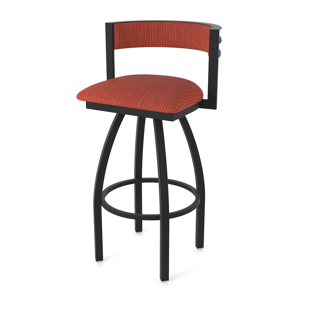 Swivel Bar Stool with Black Wrinkle Finish and Graph Poppy Seat and Back