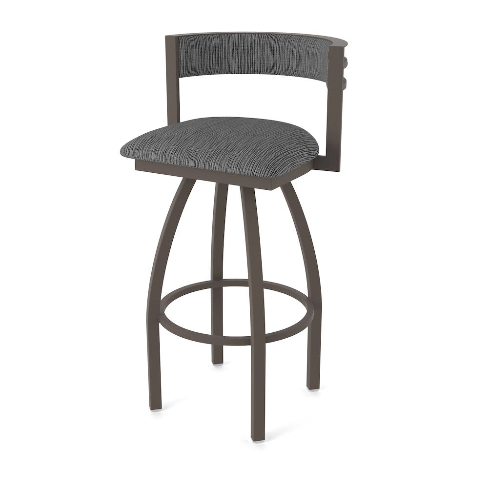 Swivel Bar Stool with Bronze Finish and Graph Coal Seat and Back