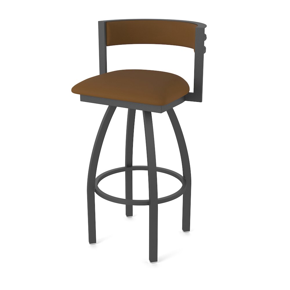 Swivel Bar Stool with Pewter Finish and Canter Thatch Seat and Back