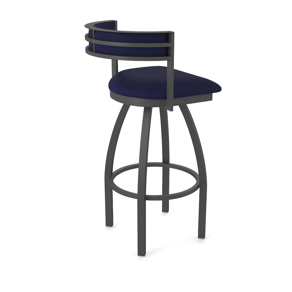 Swivel Bar Stool with Pewter Finish and Canter Twilight Seat and Back