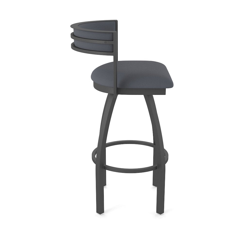 Swivel Bar Stool with Pewter Finish and Canter Storm Seat and Back