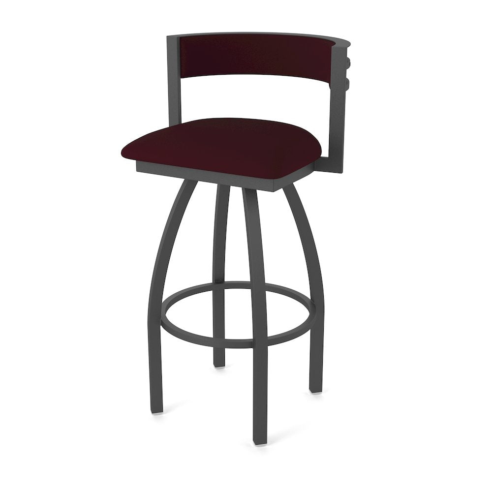 Swivel Bar Stool with Pewter Finish and Canter Bordeaux Seat and Back