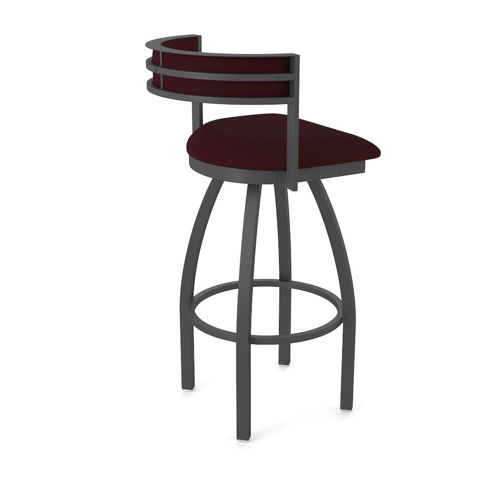 Swivel Bar Stool with Pewter Finish and Canter Bordeaux Seat and Back