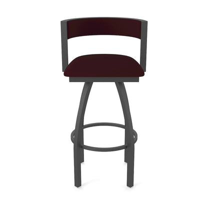 Swivel Bar Stool with Pewter Finish and Canter Bordeaux Seat and Back
