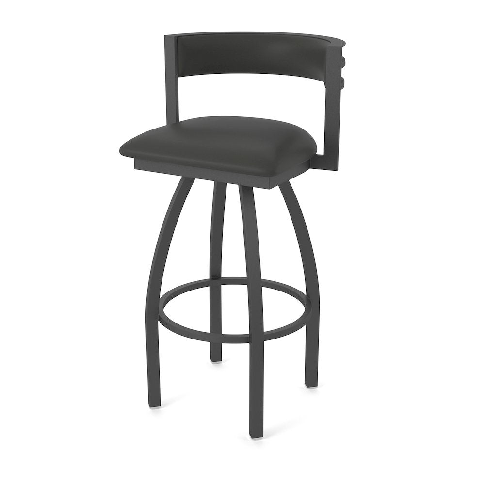 Swivel Bar Stool with Pewter Finish and Canter Iron Seat and Back