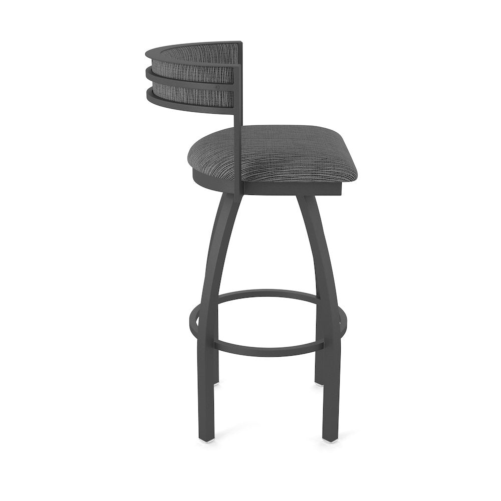 Swivel Bar Stool with Pewter Finish and Graph Coal Seat and Back