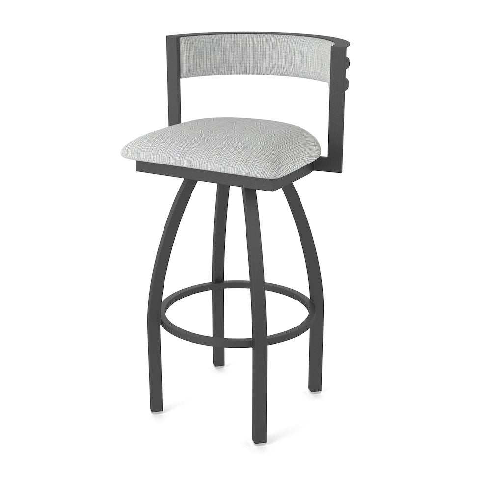 Swivel Bar Stool with Pewter Finish and Graph Alpine Seat and Back