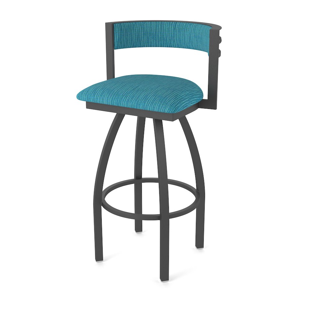 Swivel Bar Stool with Pewter Finish and Graph Tidal Seat and Back