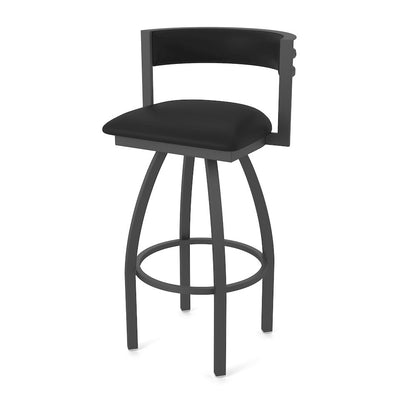 Swivel Bar Stool with Pewter Finish and Black Vinyl Seat and Back