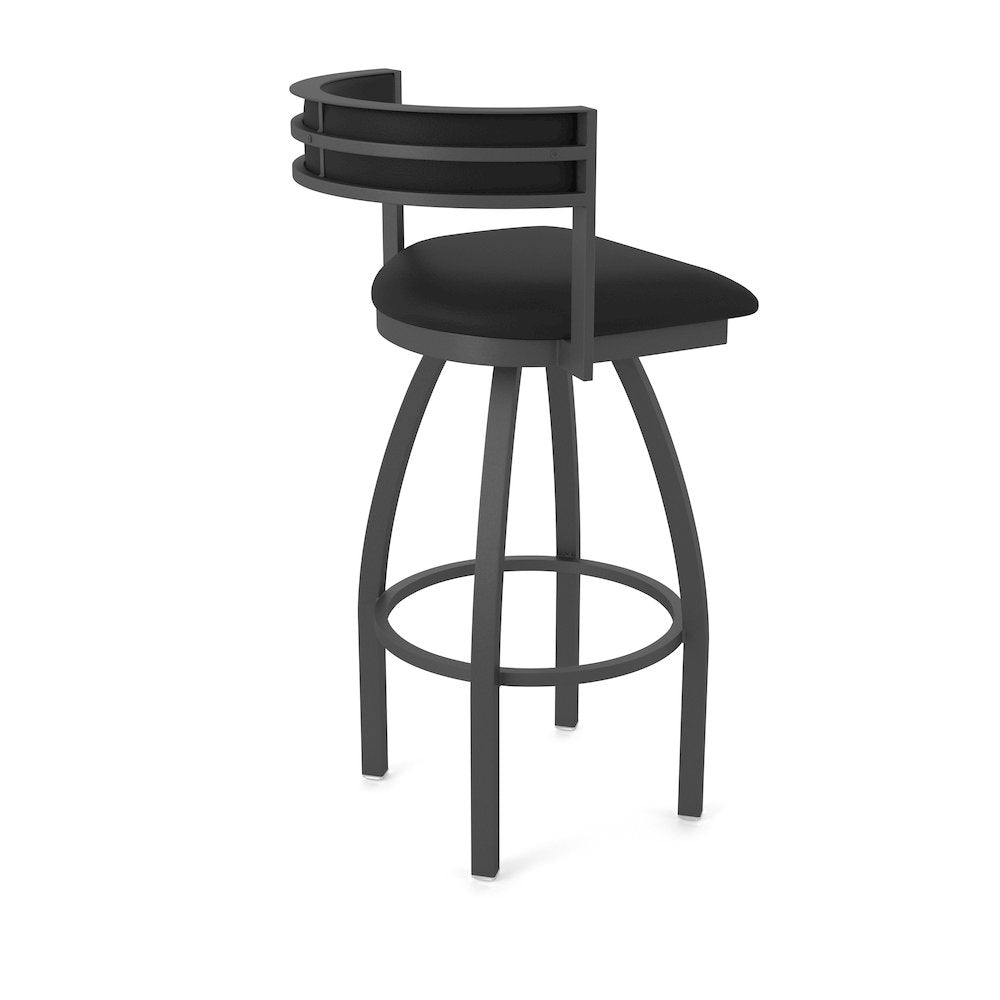 Swivel Bar Stool with Pewter Finish and Black Vinyl Seat and Back