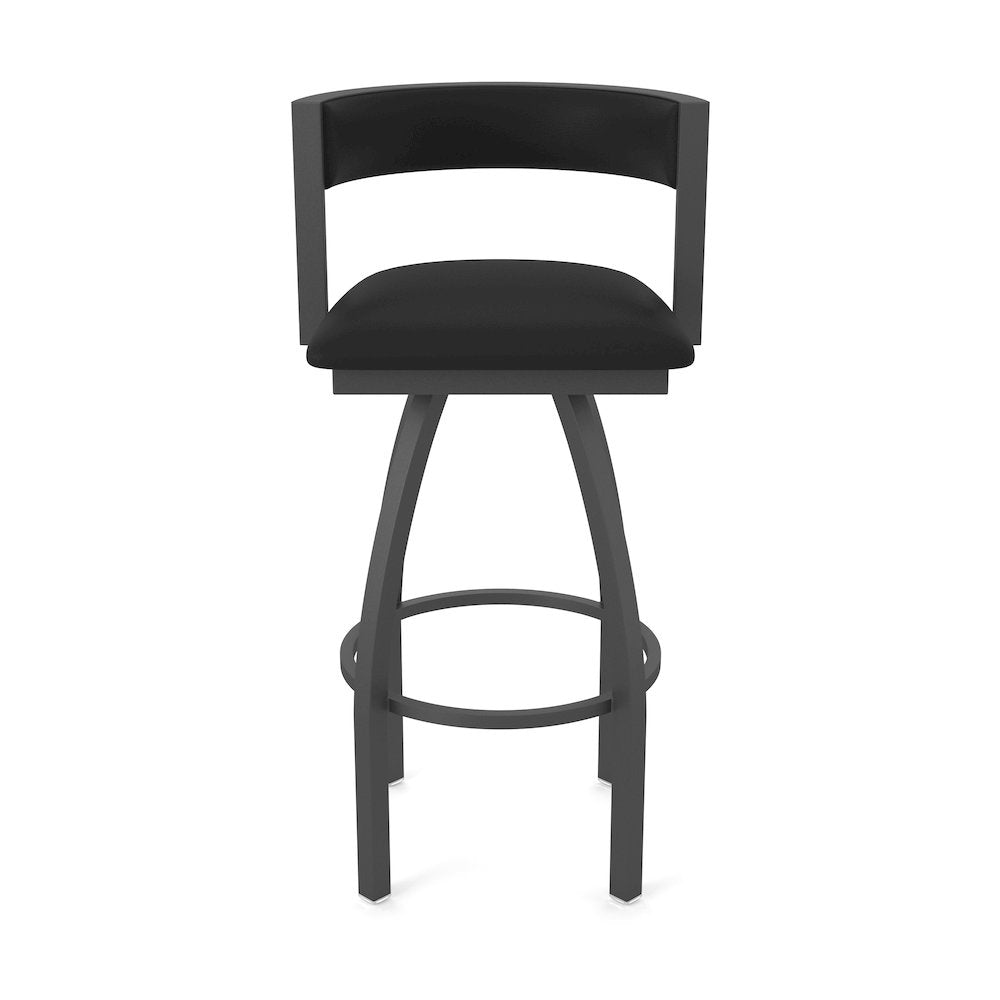 Swivel Bar Stool with Pewter Finish and Black Vinyl Seat and Back
