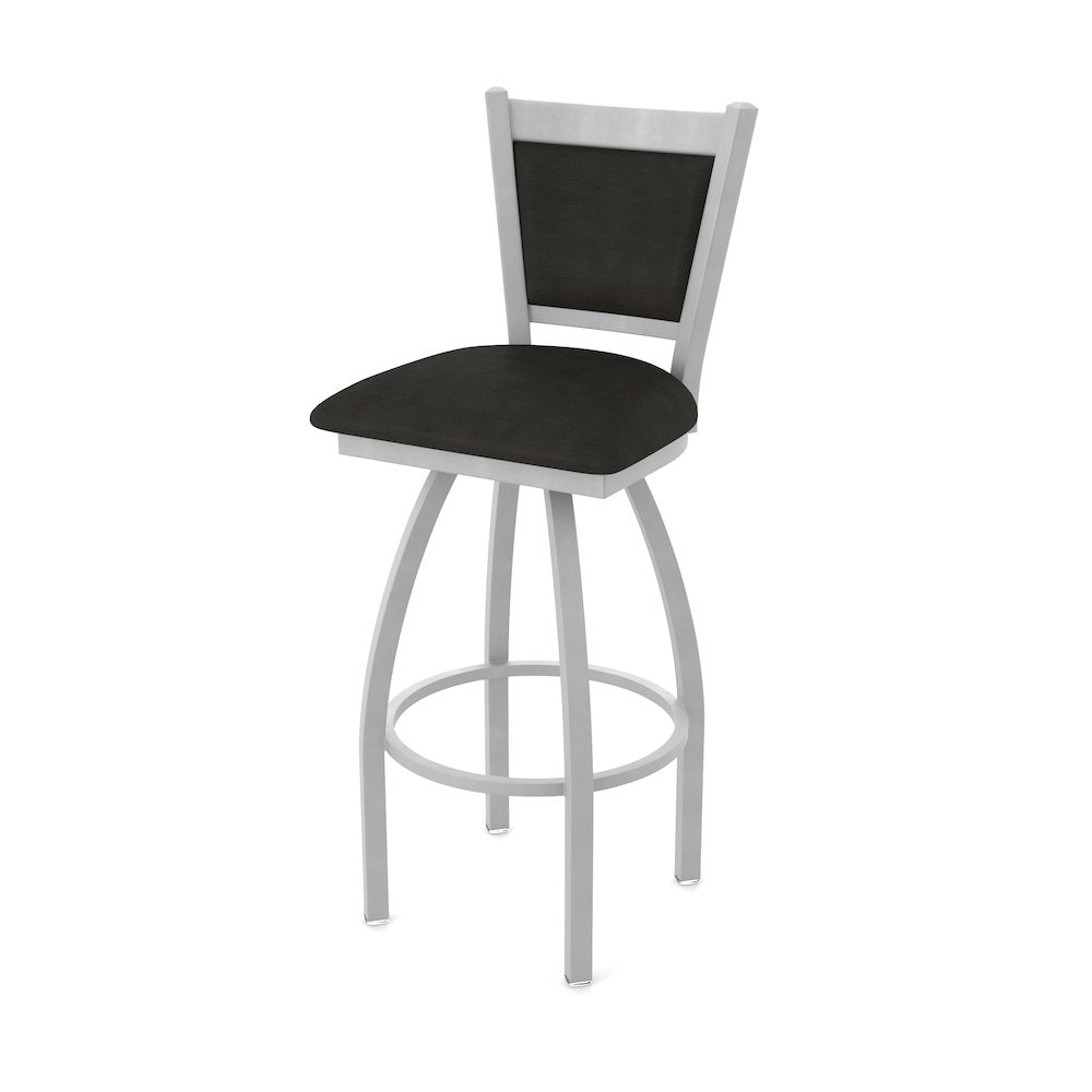 Swivel Bar Stool with Anodized Nickel Finish and Canter Espresso Seat and Back