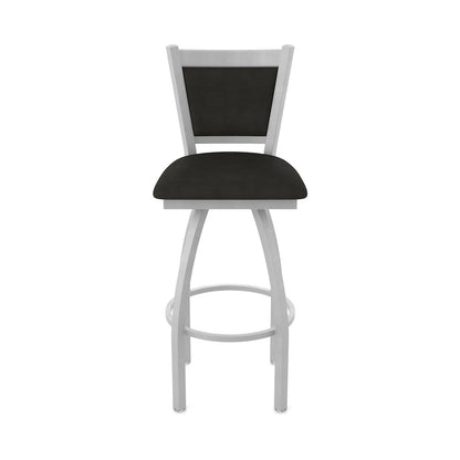 Swivel Bar Stool with Anodized Nickel Finish and Canter Espresso Seat and Back