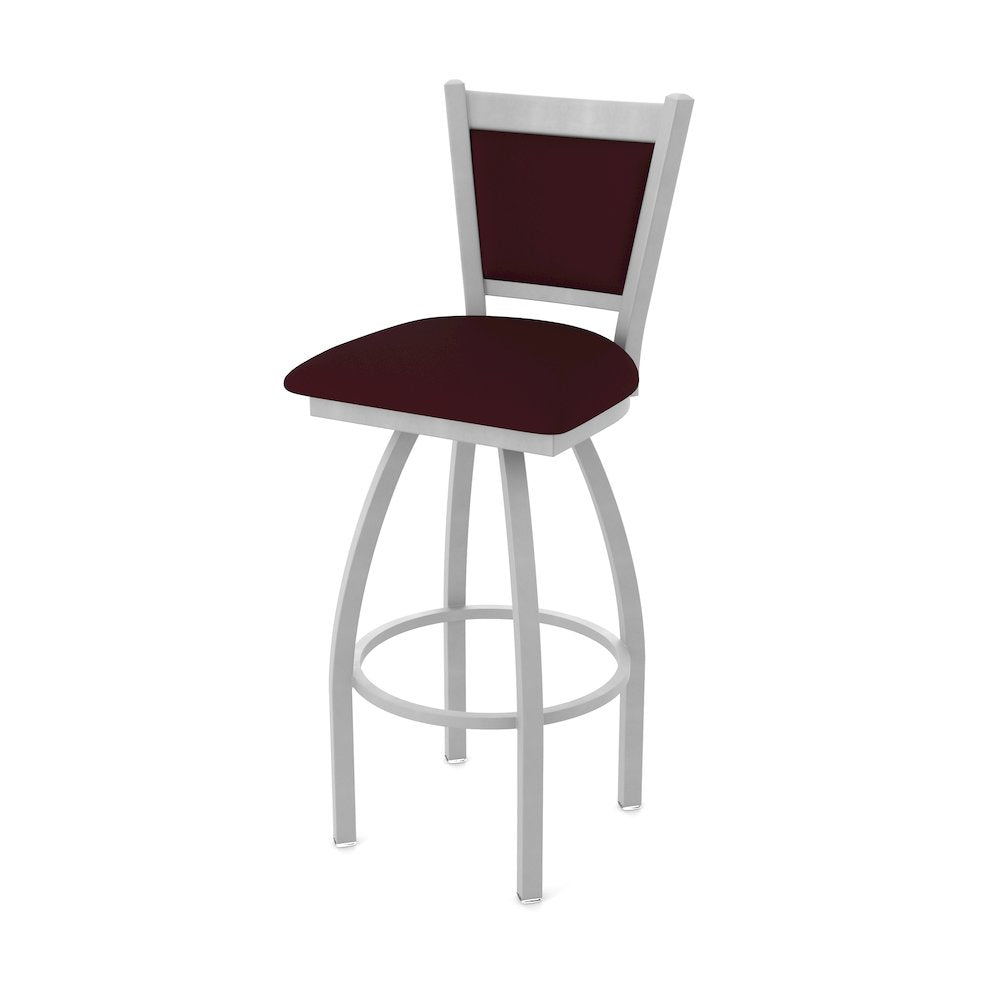 Swivel Bar Stool with Anodized Nickel Finish and Canter Bordeaux Seat and Back