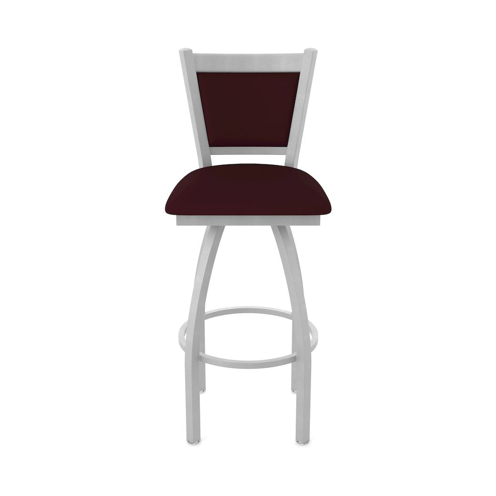 Swivel Bar Stool with Anodized Nickel Finish and Canter Bordeaux Seat and Back