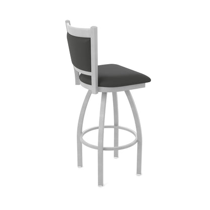 Swivel Bar Stool with Anodized Nickel Finish and Canter Iron Seat and Back