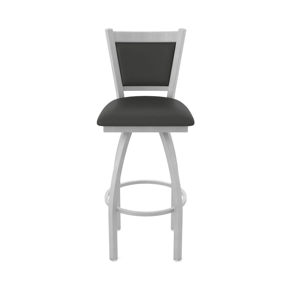 Swivel Bar Stool with Anodized Nickel Finish and Canter Iron Seat and Back