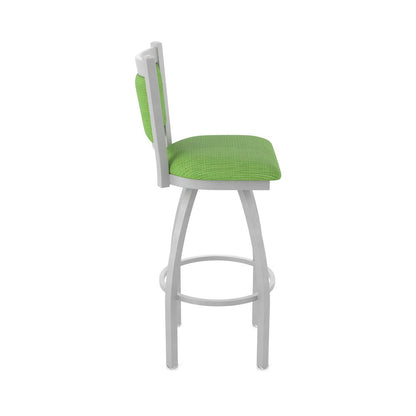 Swivel Bar Stool with Anodized Nickel Finish and Graph Parrot Seat and Back