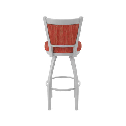 Swivel Bar Stool with Anodized Nickel Finish and Graph Poppy Seat and Back