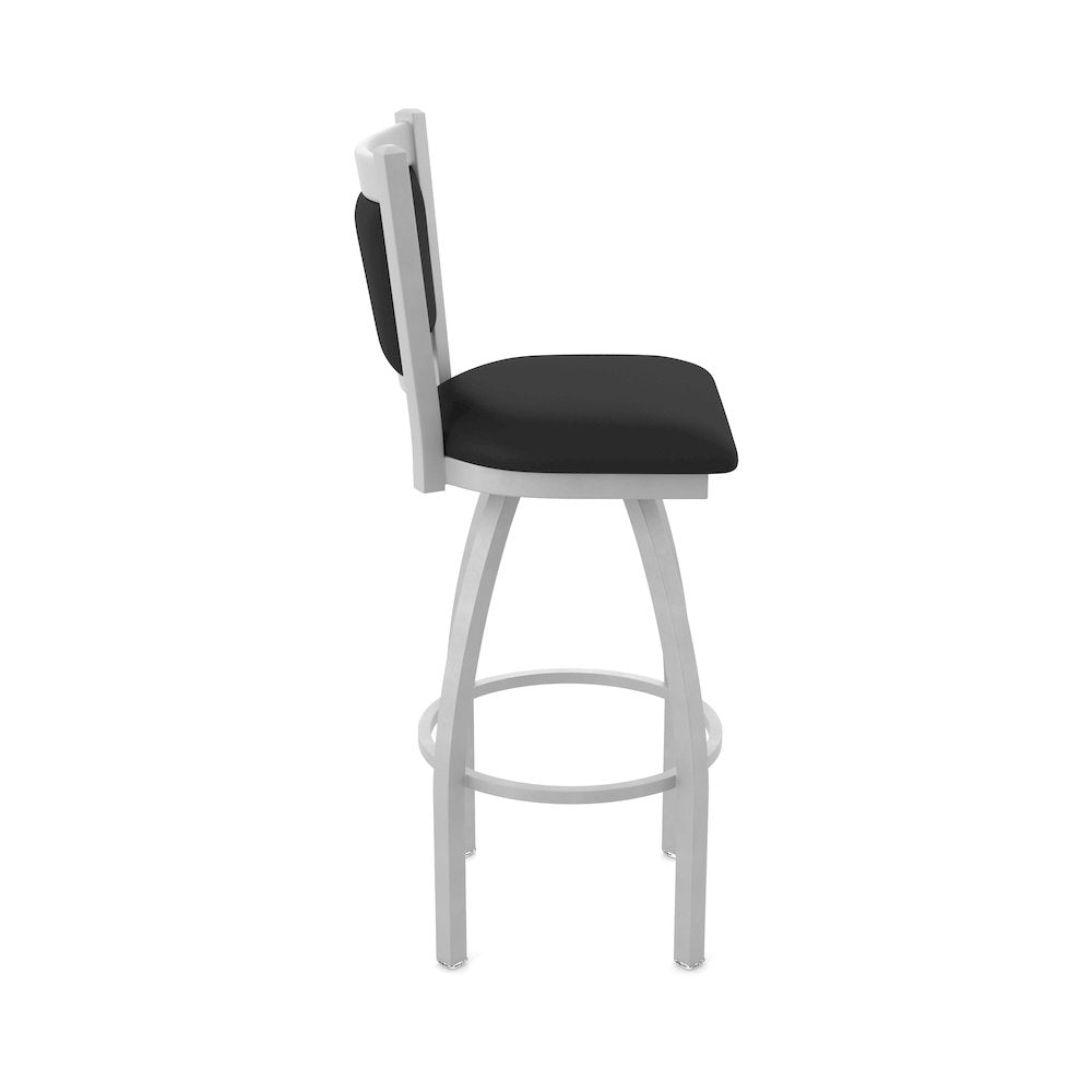 Swivel Bar Stool with Anodized Nickel Finish and Black Vinyl Seat and Back