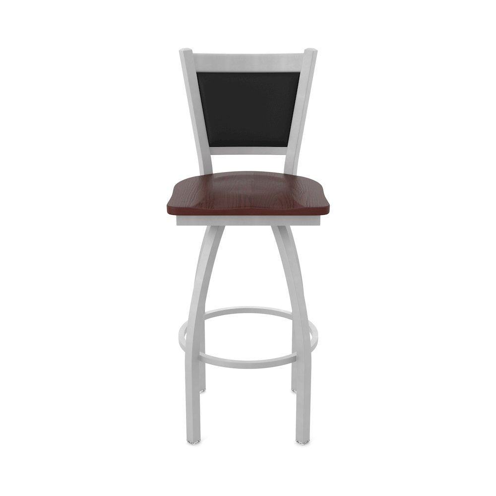 Swivel Bar Stool with Anodized Nickel Finish and Dark Cherry Oak Seat