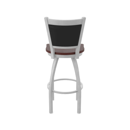 Swivel Bar Stool with Anodized Nickel Finish and Dark Cherry Oak Seat
