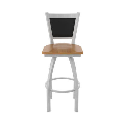 Swivel Bar Stool with Anodized Nickel Finish and Medium Maple Seat