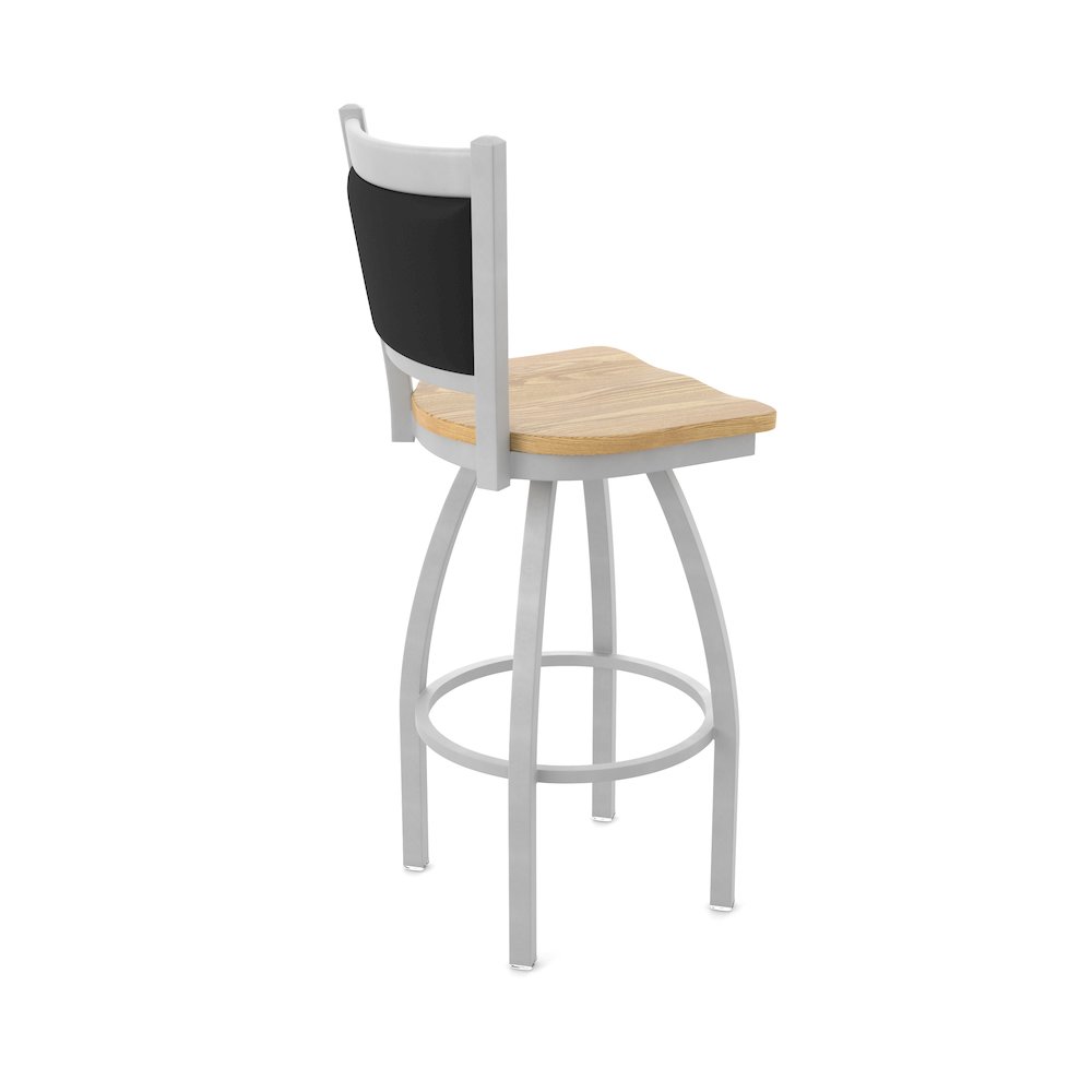 Swivel Bar Stool with Anodized Nickel Finish and Natural Oak Seat