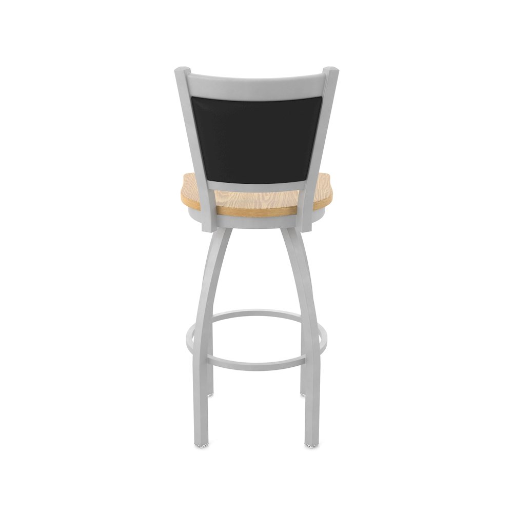 Swivel Bar Stool with Anodized Nickel Finish and Natural Oak Seat