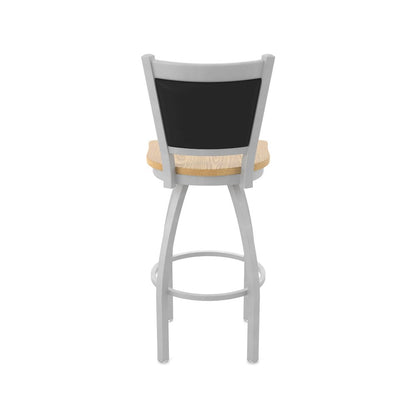 Swivel Bar Stool with Anodized Nickel Finish and Natural Oak Seat