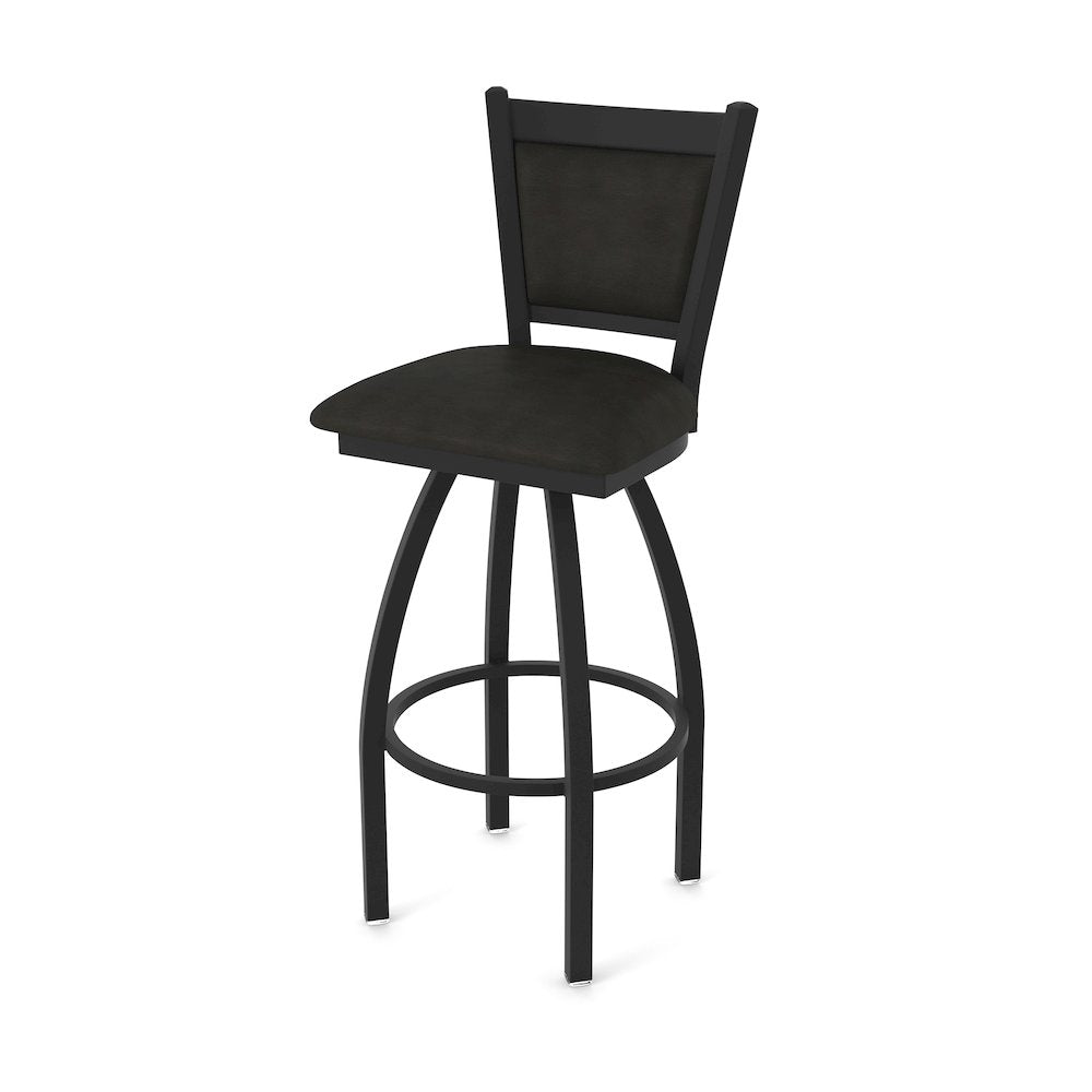 Swivel Bar Stool with Black Wrinkle Finish and Canter Espresso Seat and Back