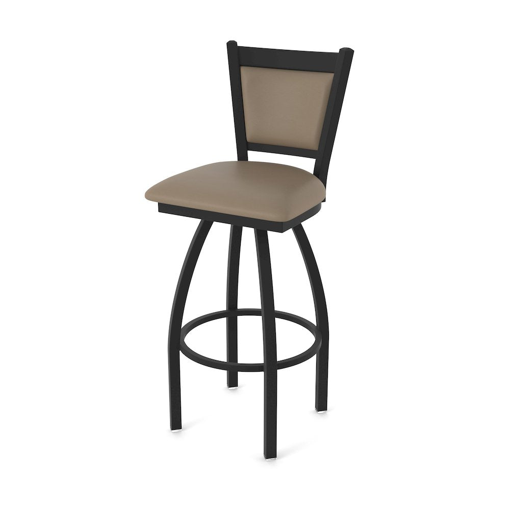 Swivel Bar Stool with Black Wrinkle Finish and Canter Earth Seat and Back