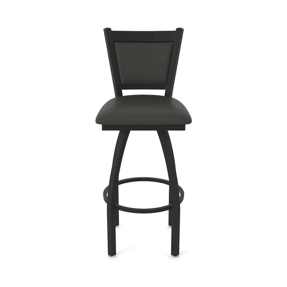 Swivel Bar Stool with Black Wrinkle Finish and Canter Iron Seat and Back