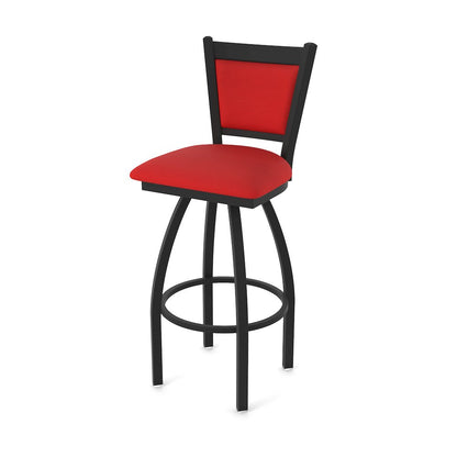 Swivel Bar Stool with Black Wrinkle Finish and Canter Red Seat and Back