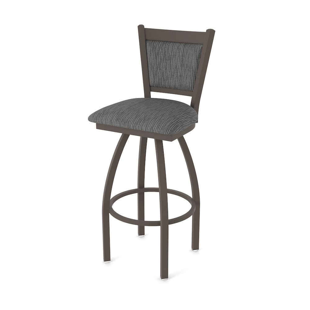 Swivel Bar Stool with Bronze Finish and Graph Coal Seat and Back