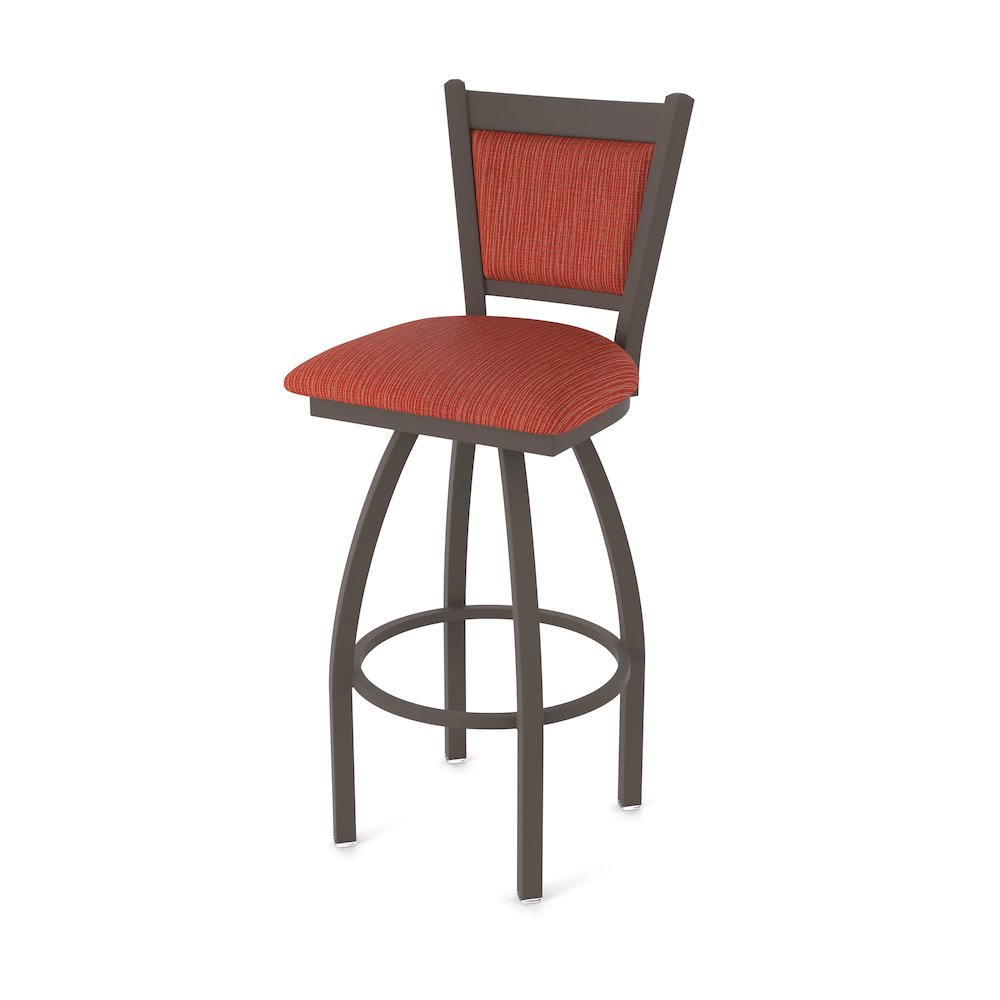 Swivel Bar Stool with Bronze Finish and Graph Poppy Seat and Back