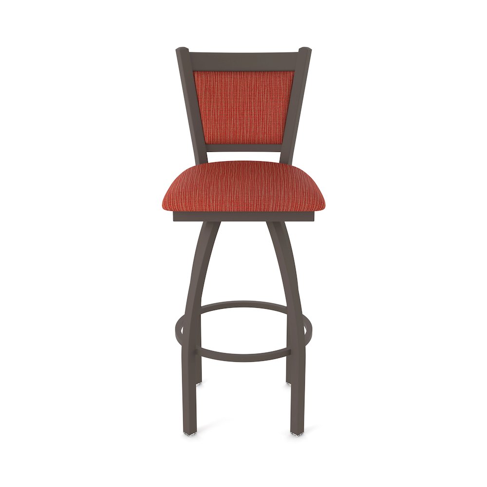 Swivel Bar Stool with Bronze Finish and Graph Poppy Seat and Back