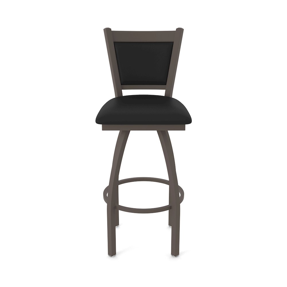 Swivel Bar Stool with Bronze Finish and Black Vinyl Seat and Back