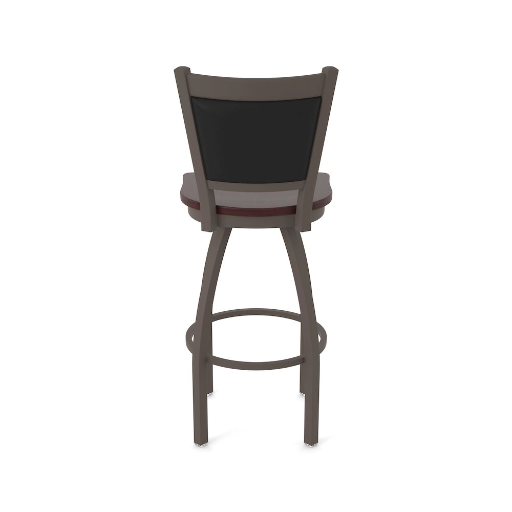 Swivel Bar Stool with Bronze Finish and Dark Cherry Maple Seat and Black Vinyl