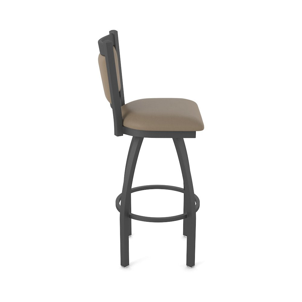 Swivel Bar Stool with Pewter Finish and Canter Earth Seat and Back