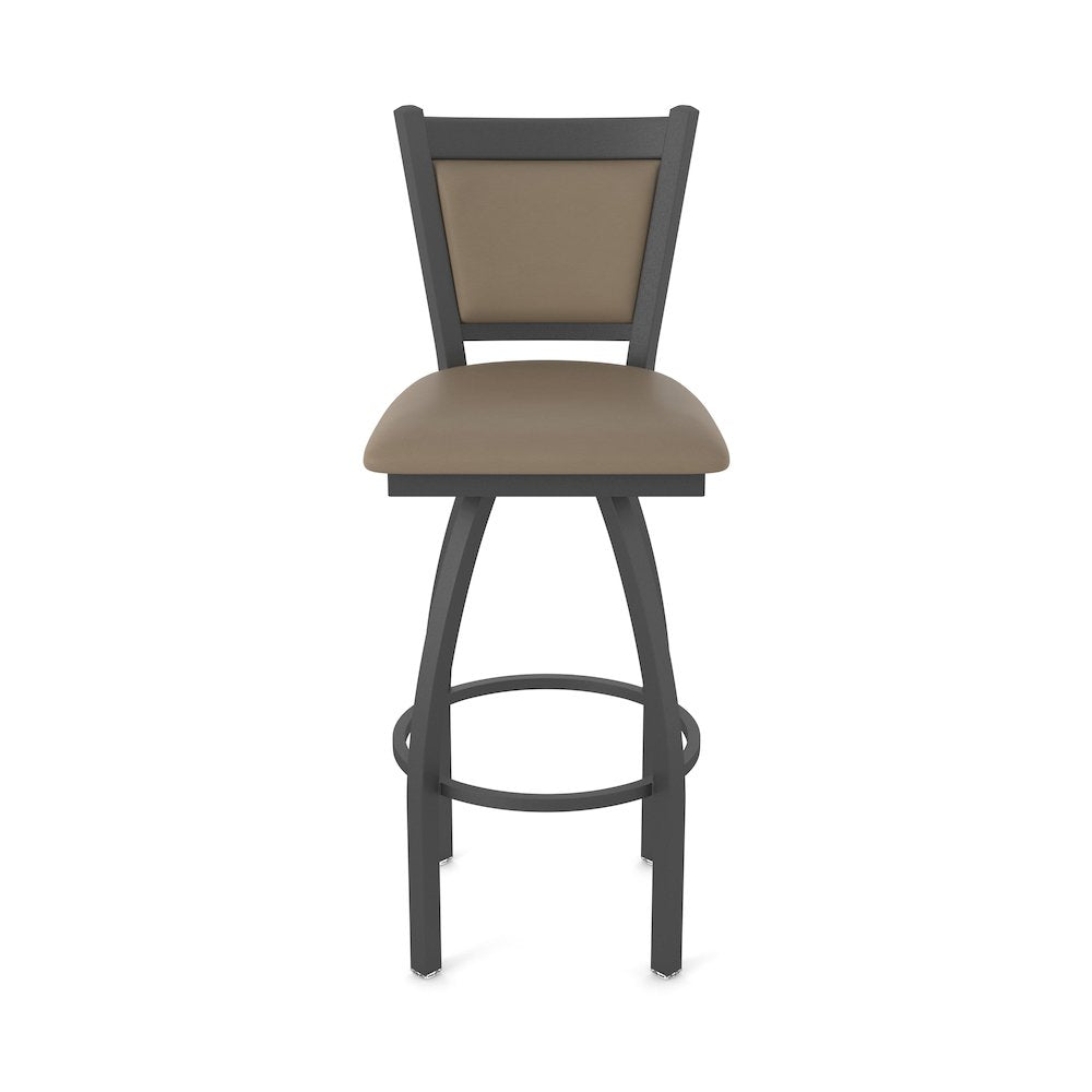 Swivel Bar Stool with Pewter Finish and Canter Earth Seat and Back