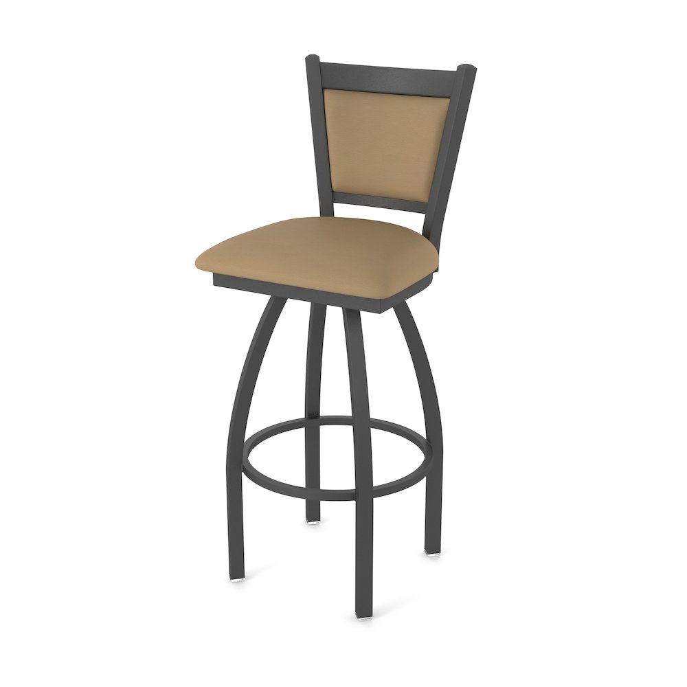 Swivel Bar Stool with Pewter Finish and Canter Sand Seat and Back