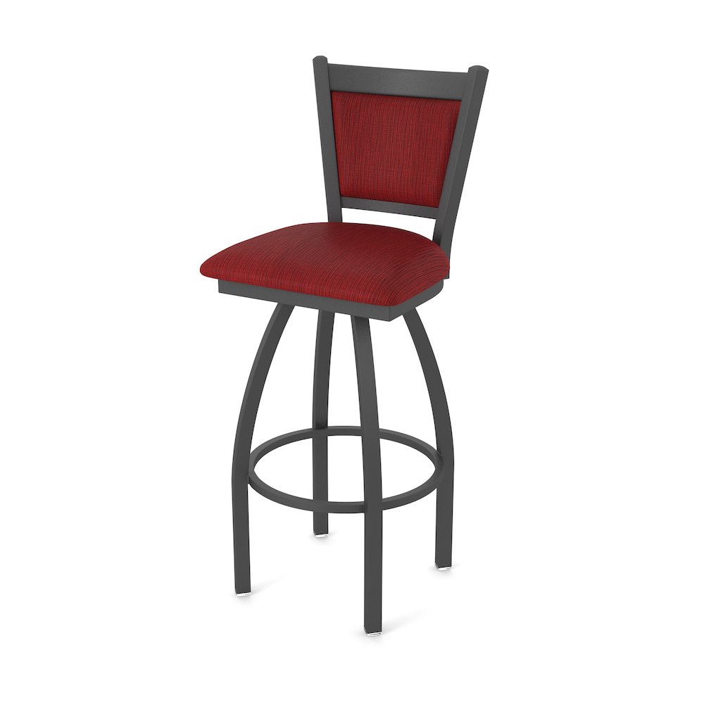 Swivel Bar Stool with Pewter Finish and Graph Ruby Seat and Back