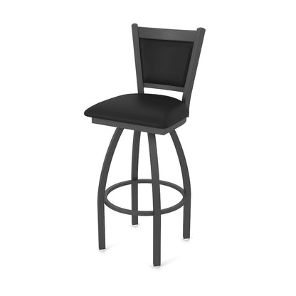 Swivel Bar Stool with Pewter Finish and Black Vinyl Seat and Back