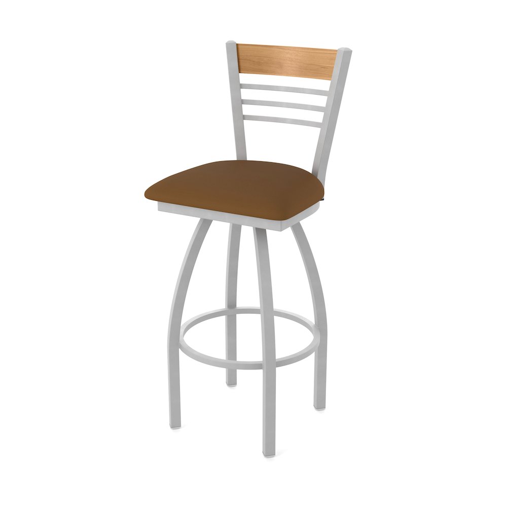 30" Swivel Bar Stool, Anodized Nickel Finish, Medium Back, Canter Thatch Seat