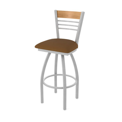 30" Swivel Bar Stool, Anodized Nickel Finish, Medium Back, Canter Thatch Seat