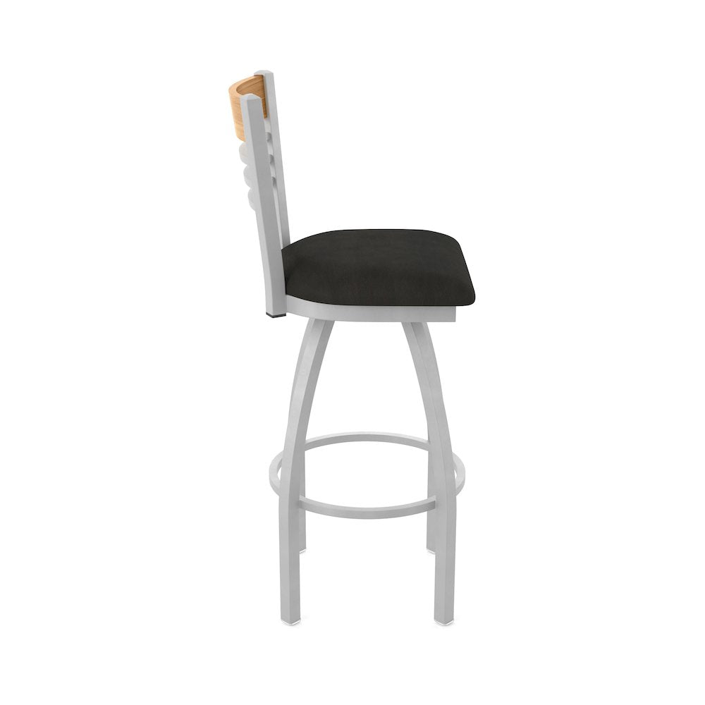 30" Swivel Bar Stool, Anodized Nickel Finish, Medium Back, Canter Espresso Seat