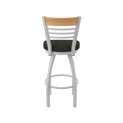 30" Swivel Bar Stool, Anodized Nickel Finish, Medium Back, Canter Espresso Seat