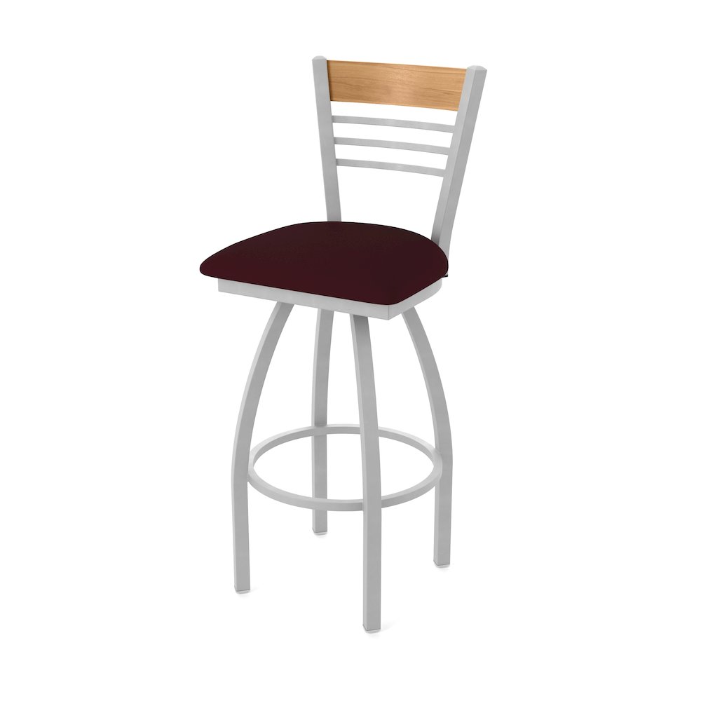 30" Swivel Bar Stool, Anodized Nickel Finish, Medium Back, Canter Bordeaux Seat